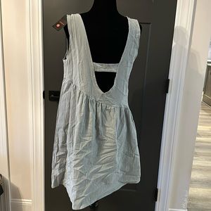Linen-like fabric Pale blue open back dress XL